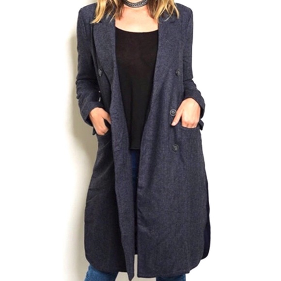 NAVY AND DENIM COLORED FABRIC TWO TONED COAT~SMALL - Picture 2 of 8